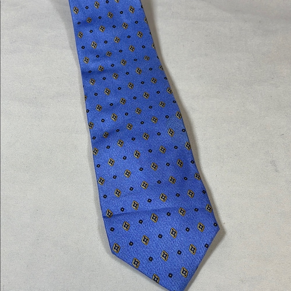 Angelo Bosani for Tie Rack Italy 100% Silk Blue Geometric Medallion Tie